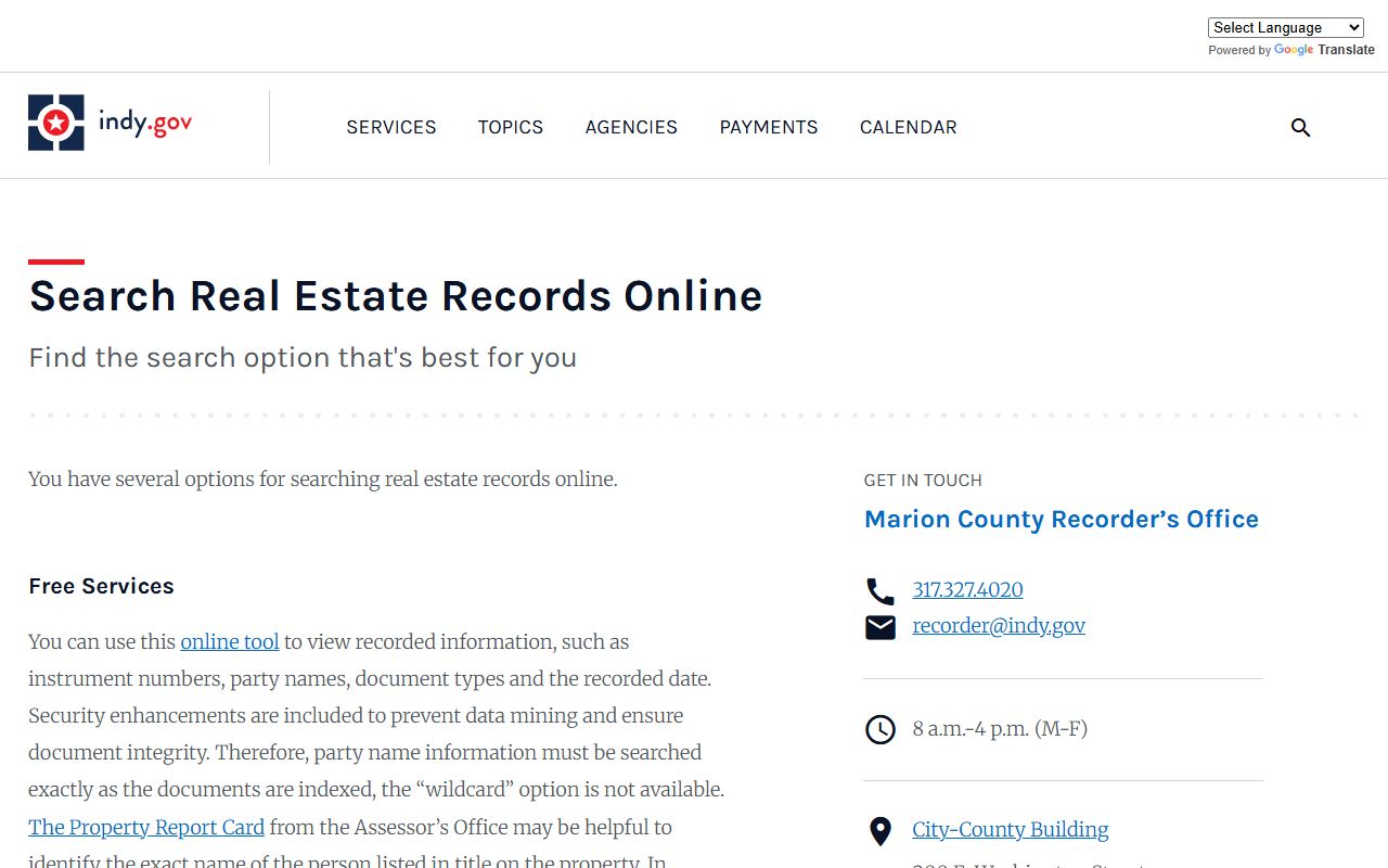 Marion County real estate records search for Indianapolis property records
