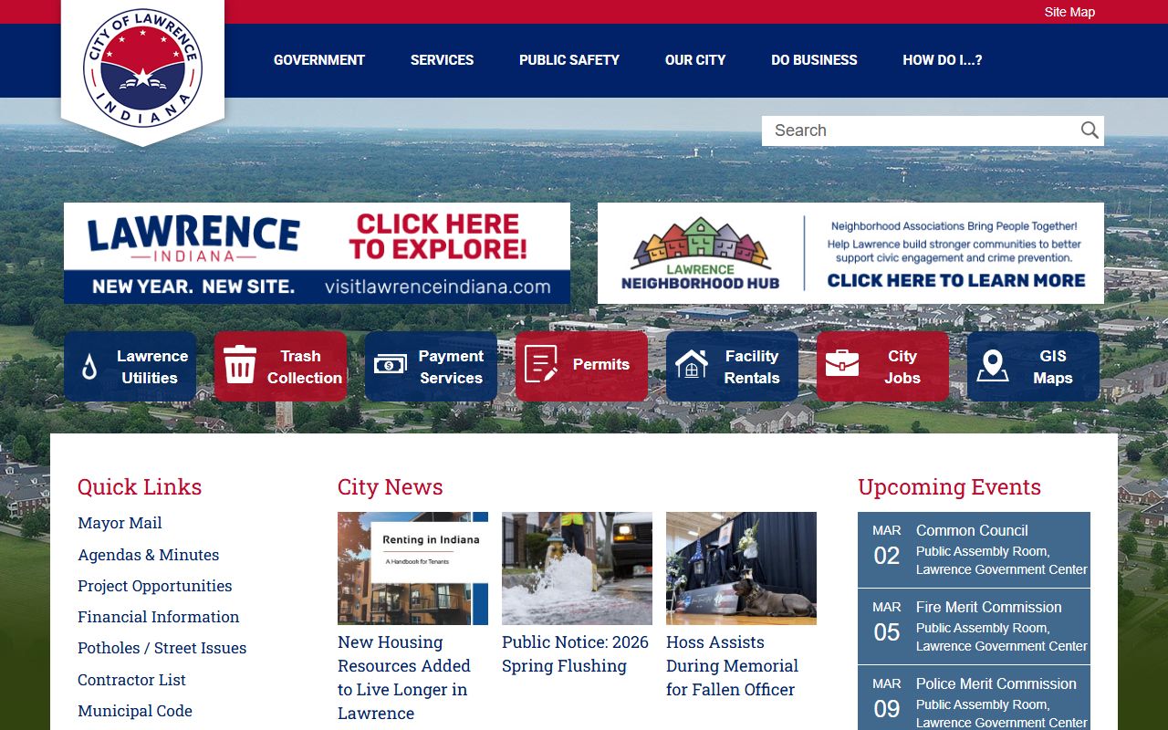 City of Lawrence Indiana website for Lawrence property records research