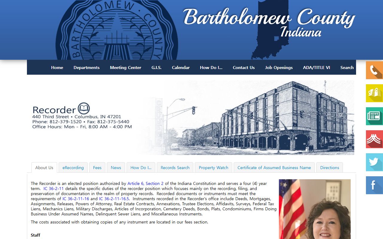 Bartholomew County Recorder office page for Bartholomew County property records