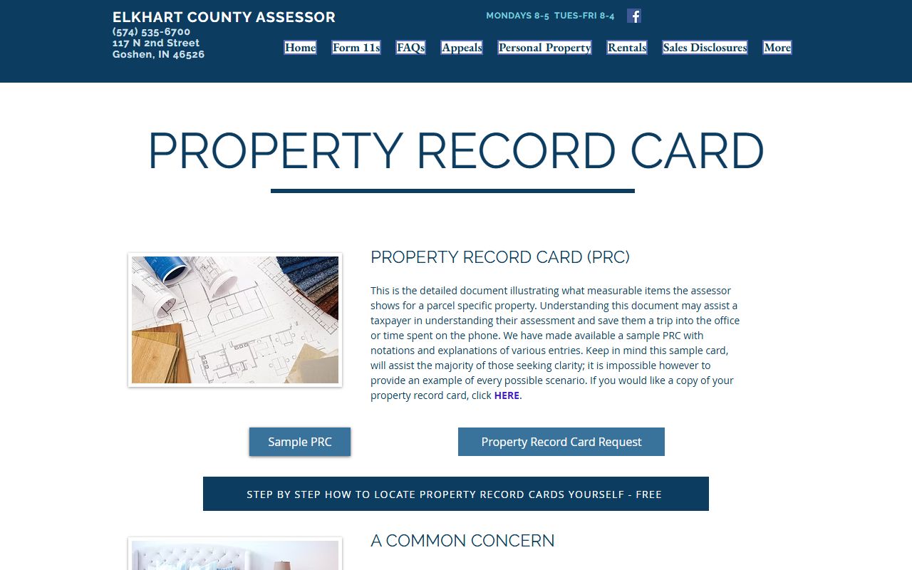 Elkhart County Assessor property record cards for Elkhart County property records