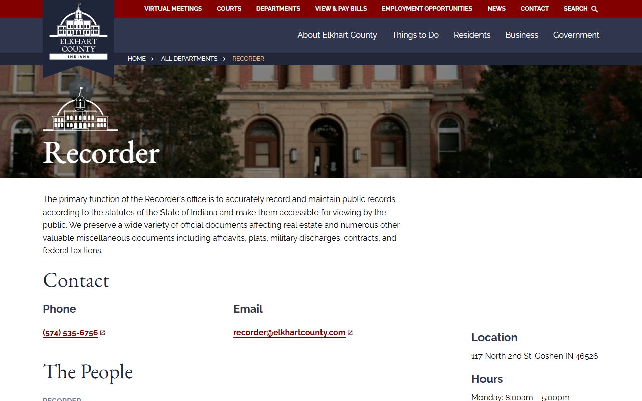 Elkhart County Recorder official website for Elkhart County property records