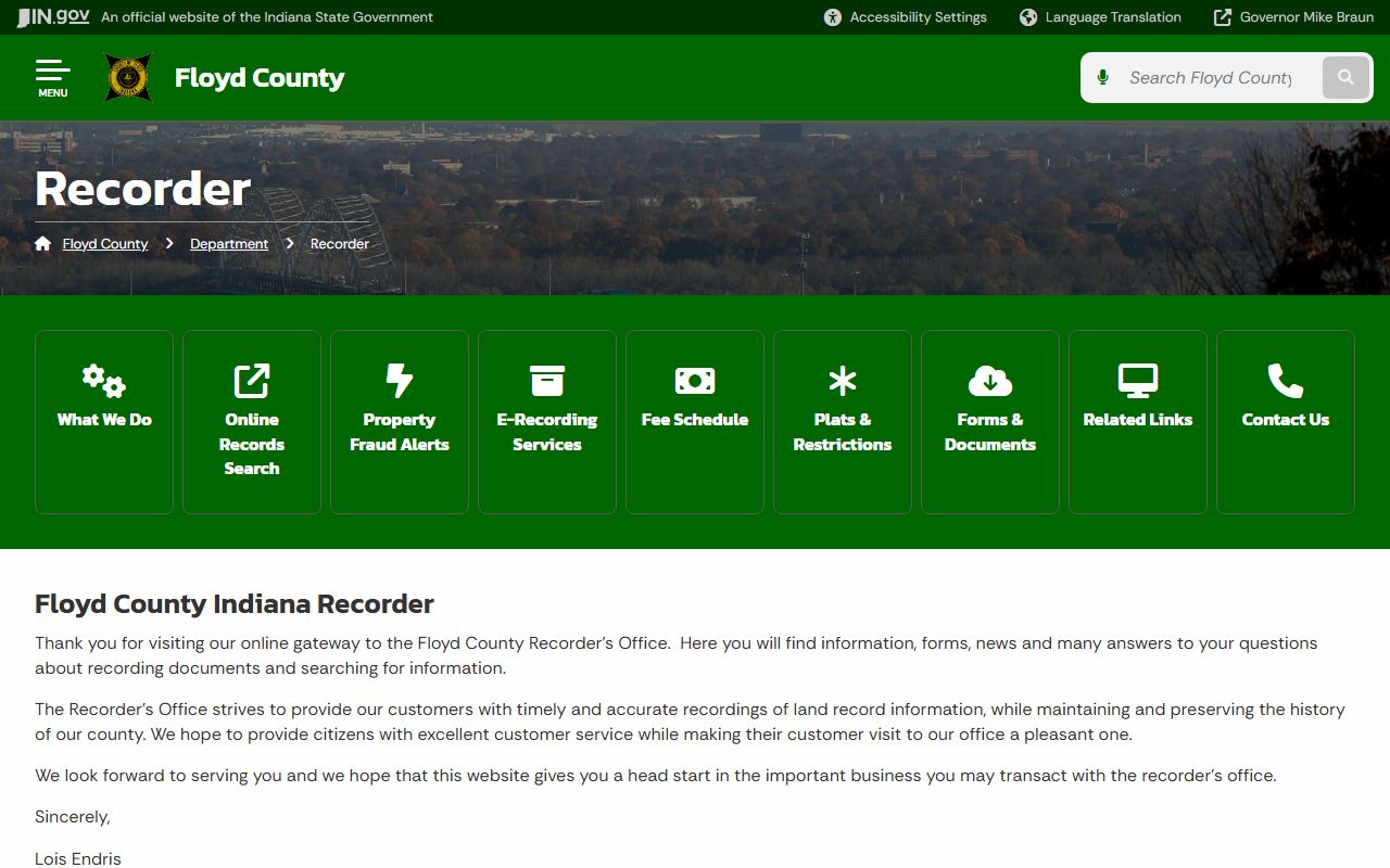 Floyd County Recorder website for Floyd County property records