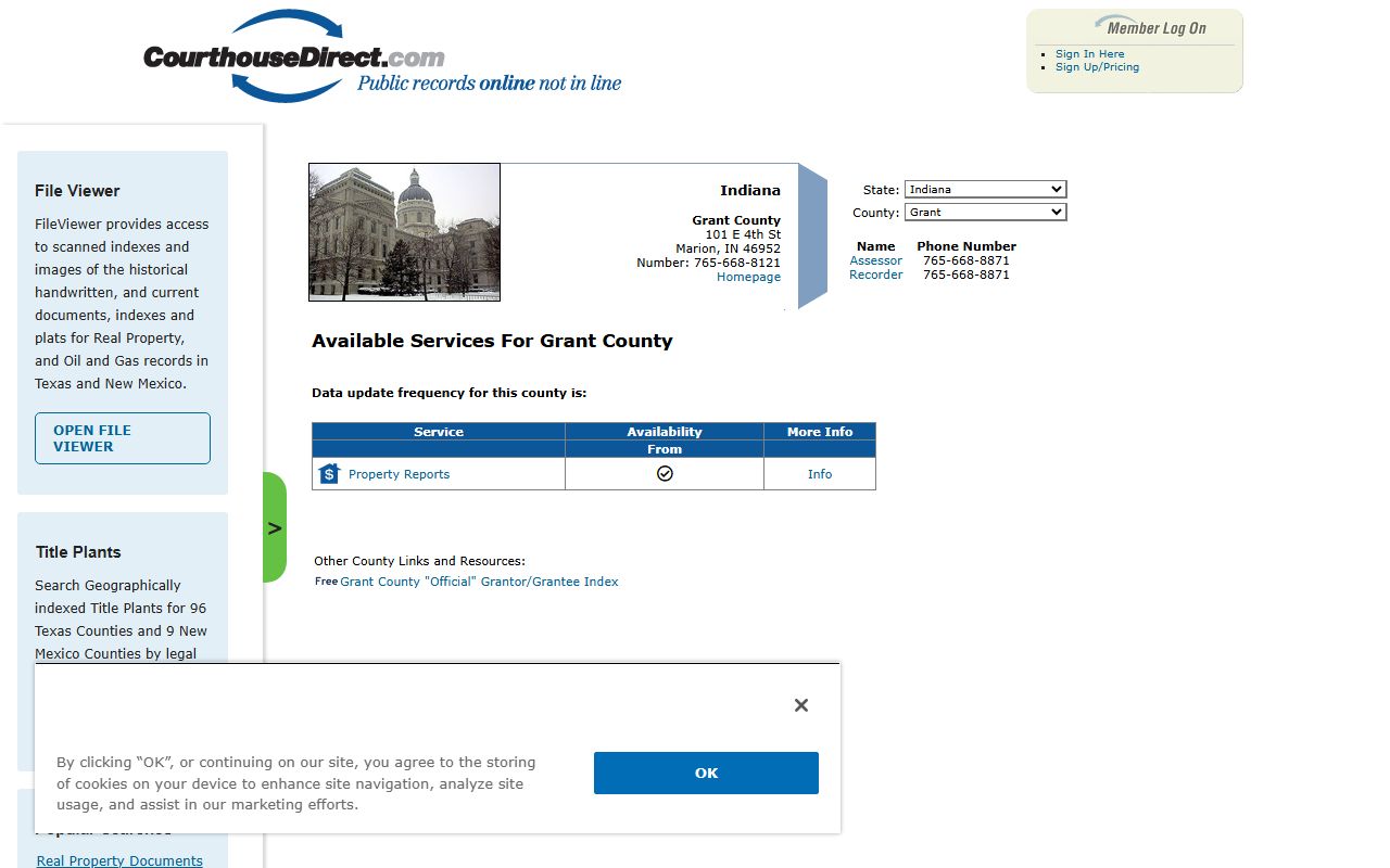 Grant County property records search portal for Grant County deed records