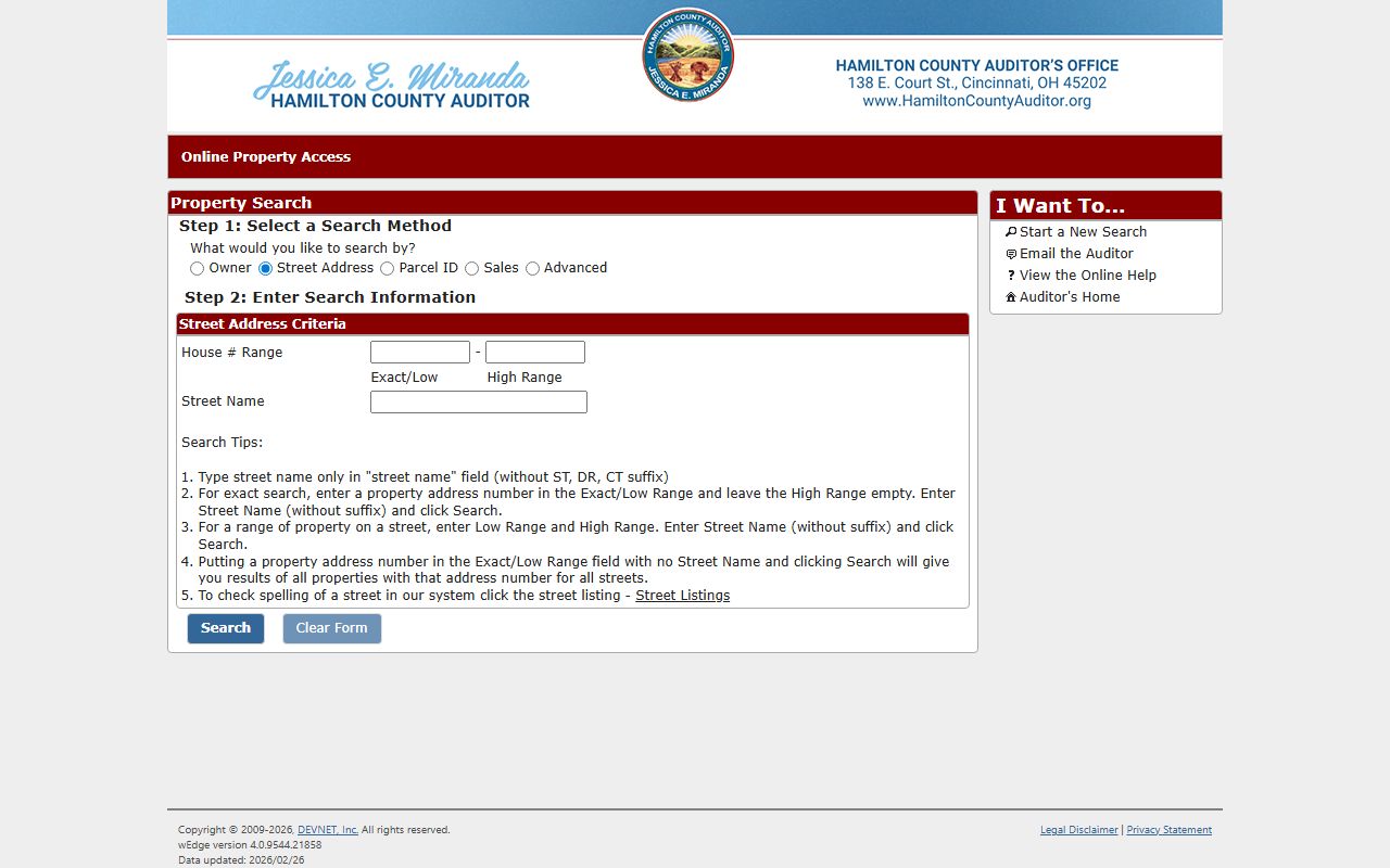 Hamilton County Auditor WEDGE tax database for Hamilton County property records