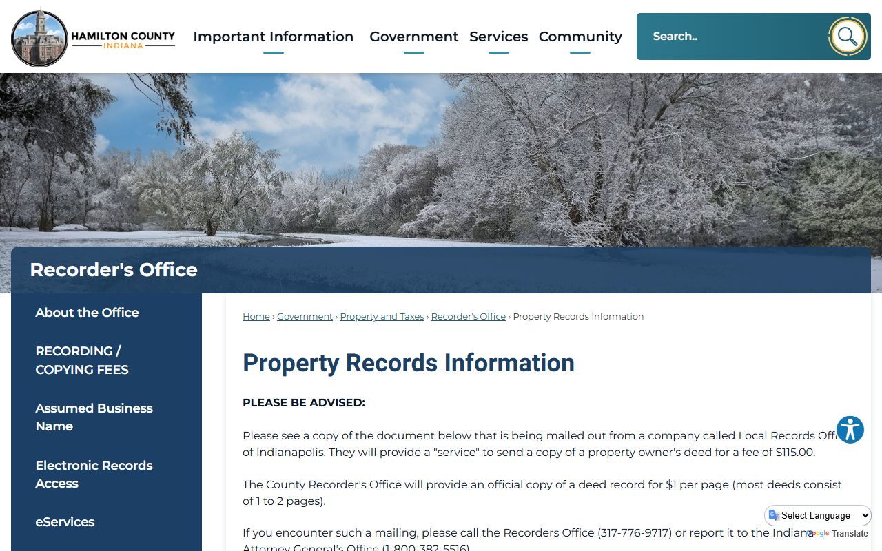 Hamilton County property records information page for Hamilton County recorded instruments