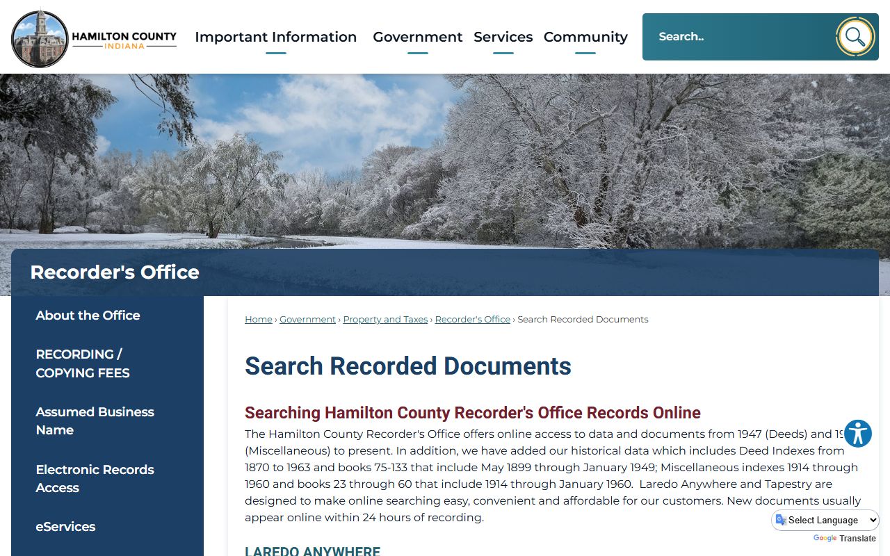 Hamilton County search recorded documents page for Hamilton County property records