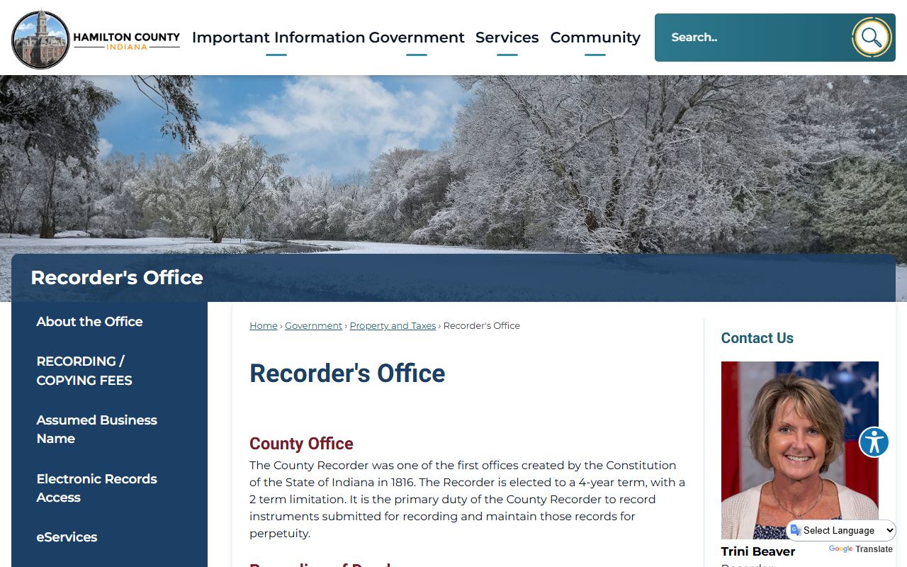 Hamilton County Recorder website for Hamilton County property records