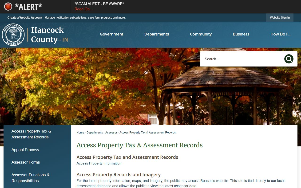 Hancock County property tax and assessment records page for Hancock County property records
