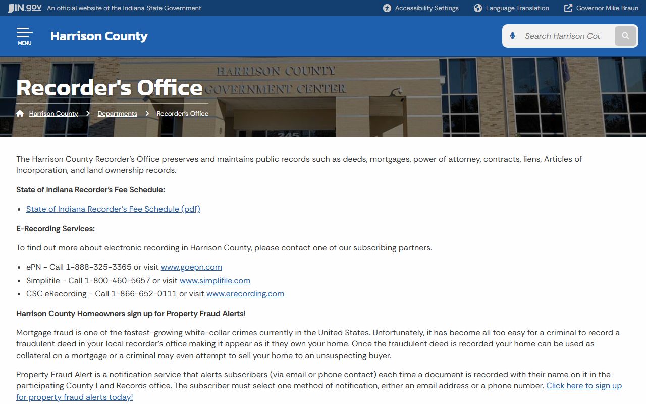 Harrison County Recorder office page for Harrison County property records