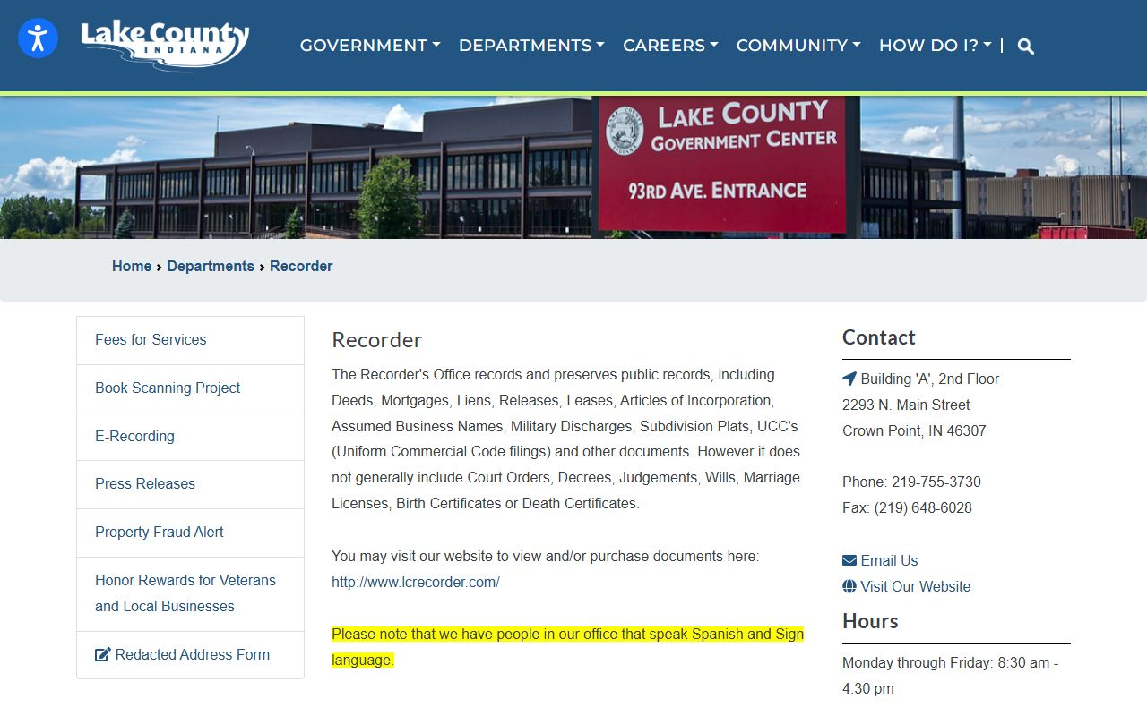 Lake County Government recorder department for Lake County property records