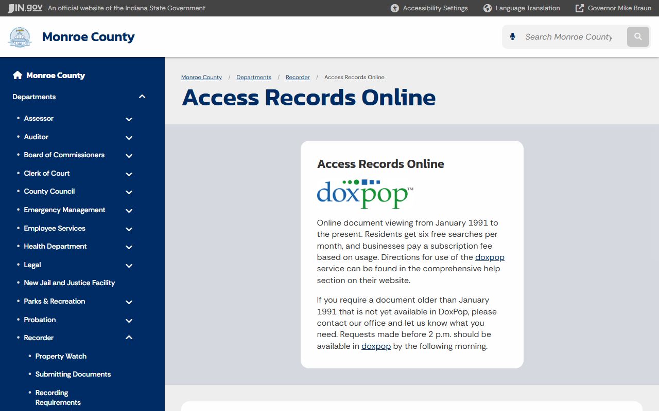 Monroe County online records access portal for Monroe County property records
