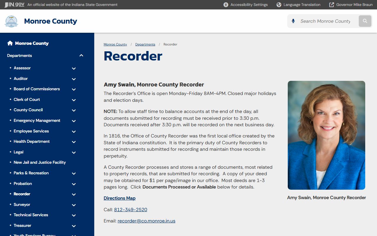 Monroe County Recorder office page for Monroe County property records