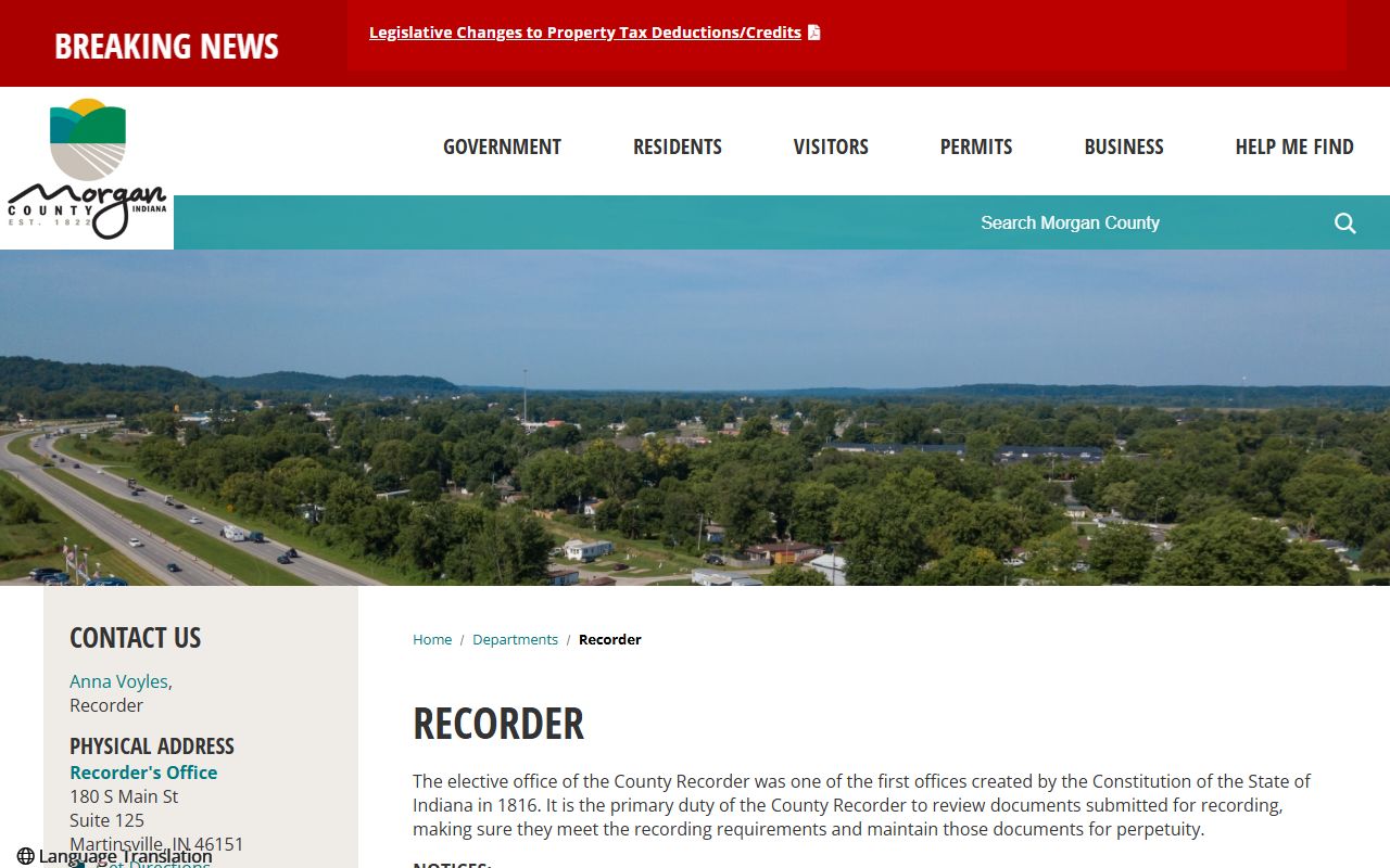 Morgan County Recorder department page for Morgan County property records