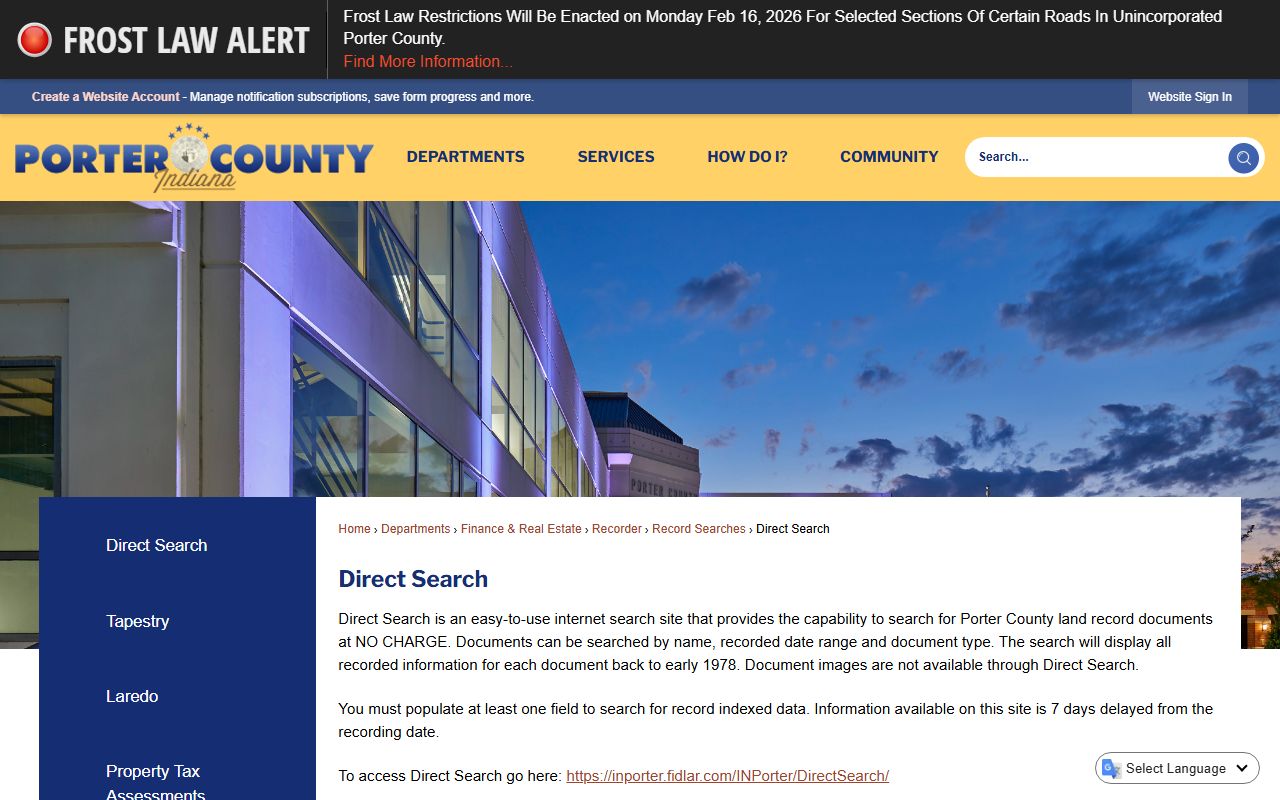 Porter County Direct Search free tool for Porter County property records