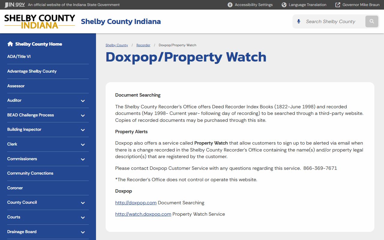 Shelby County Doxpop Property Watch portal for Shelby County property records