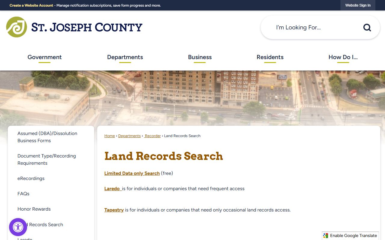 St. Joseph County land records search portal for St. Joseph County property records