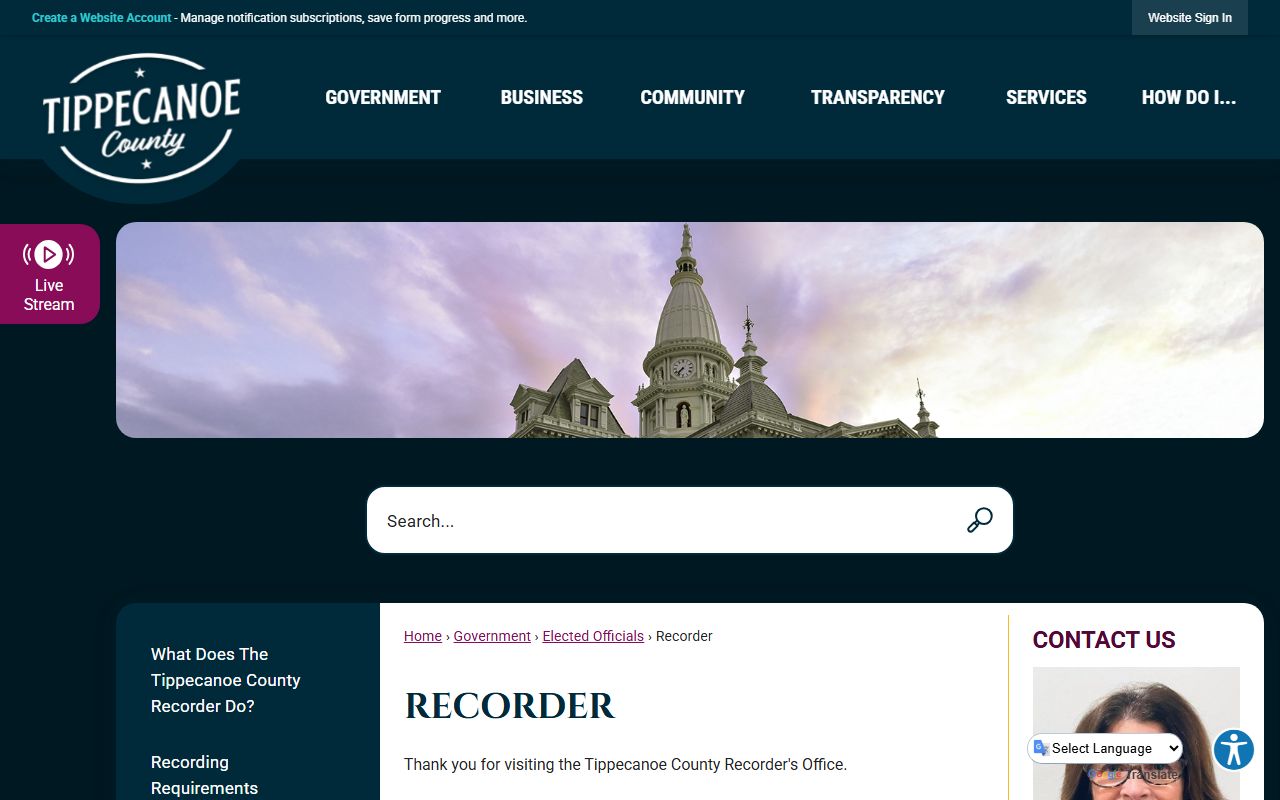 Tippecanoe County Recorder office page for Tippecanoe County property records