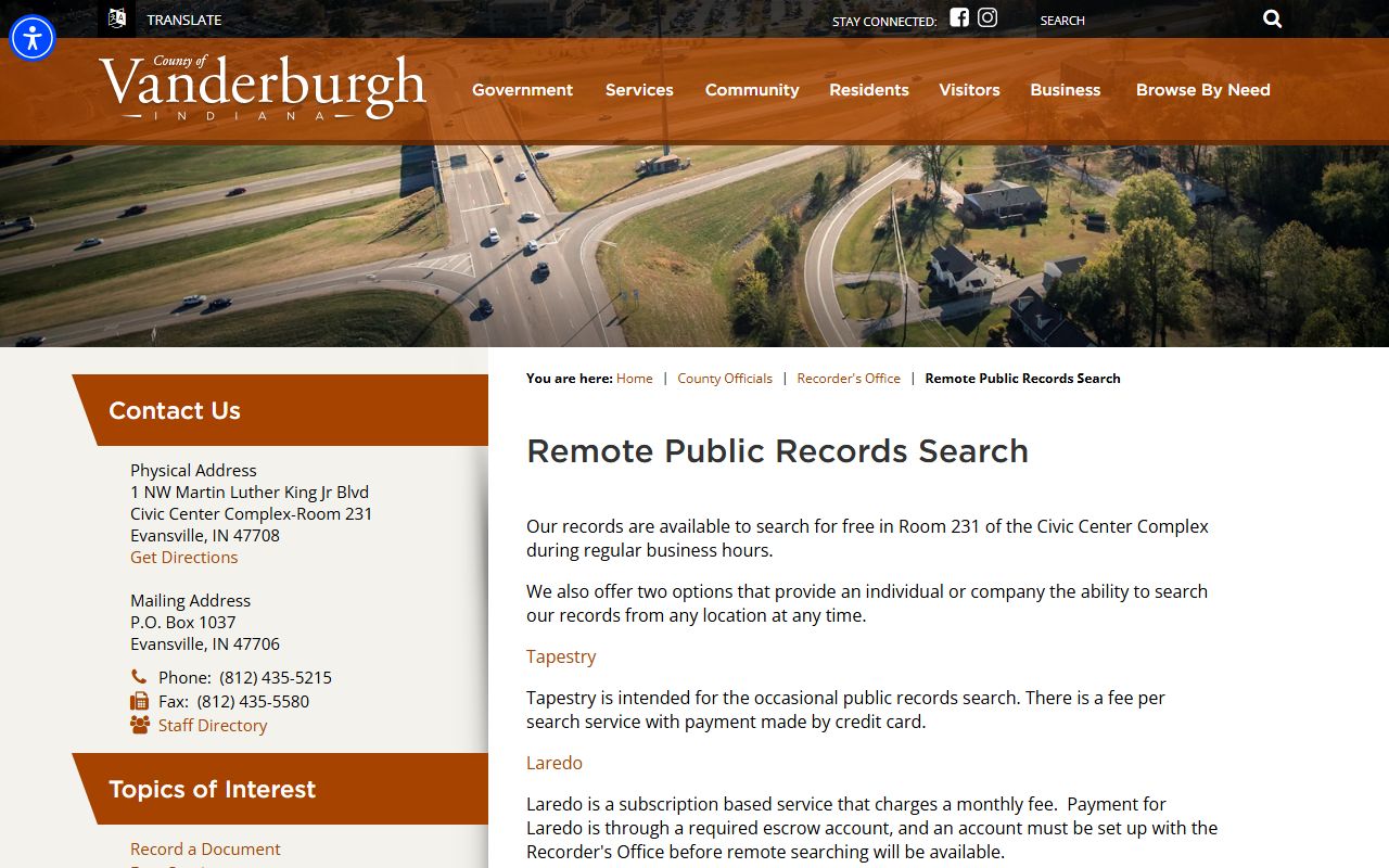 Vanderburgh County remote public records search portal for Vanderburgh County property records
