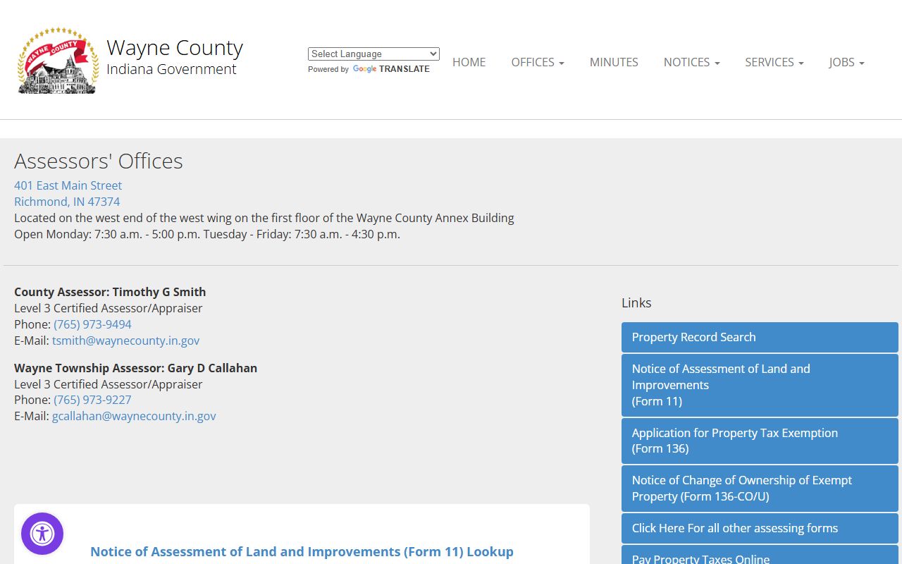 Wayne County Assessor property search for Wayne County property records